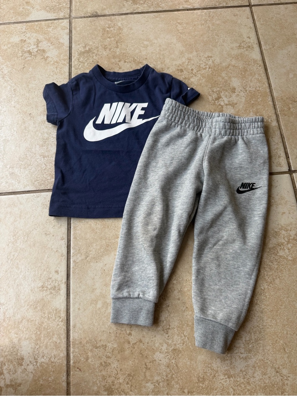 Nike Navy Tee with White Logo & Gray Jogger Sweatpants
